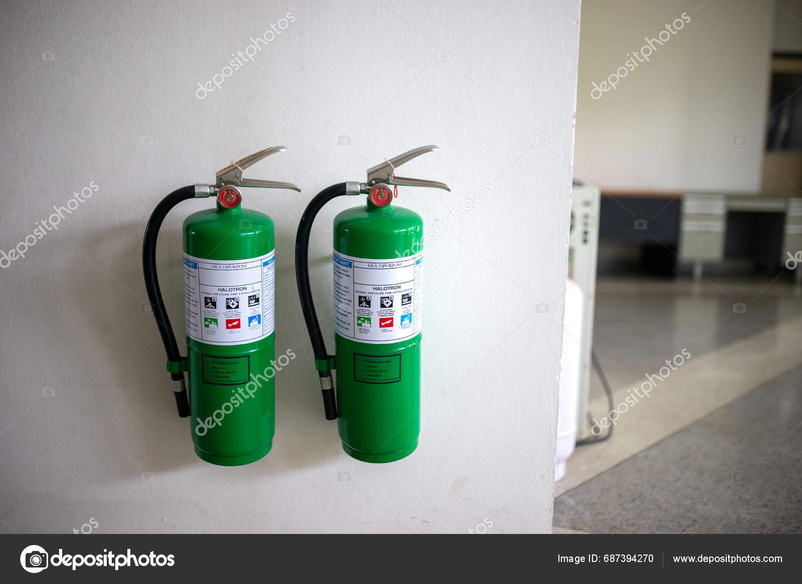 Large Fire Extinguisher Set Server Room Enhanced Safety Stock Photo by