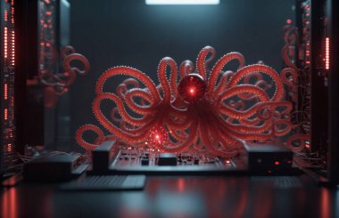 Monters virüs saldırısı sunucu bilgisayar devre kartı .