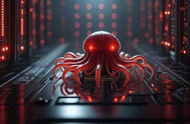 Monters virüs saldırısı sunucu bilgisayar devre kartı .