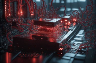 Monters virüs saldırısı sunucu bilgisayar devre kartı .