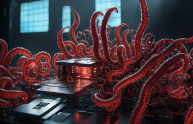 Monters virüs saldırısı sunucu bilgisayar devre kartı .