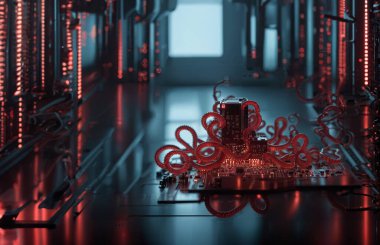 Monters virüs saldırısı sunucu bilgisayar devre kartı .