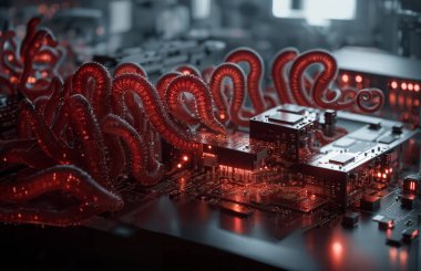 Monters virüs saldırısı sunucu bilgisayar devre kartı .