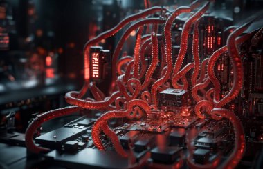 Monters virüs saldırısı sunucu bilgisayar devre kartı .