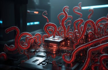 Monters virüs saldırısı sunucu bilgisayar devre kartı .