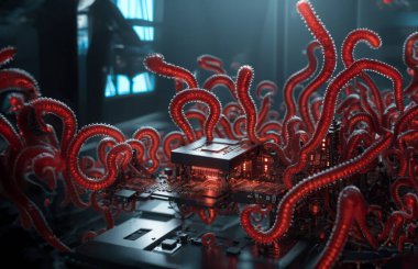 Monters virüs saldırısı sunucu bilgisayar devre kartı .