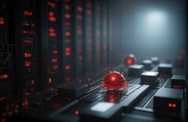 Monters virüs saldırısı sunucu bilgisayar devre kartı .