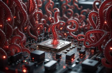 Monters virüs saldırısı sunucu bilgisayar devre kartı .