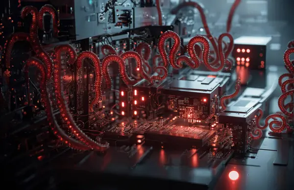 Monters virüs saldırısı sunucu bilgisayar devre kartı .