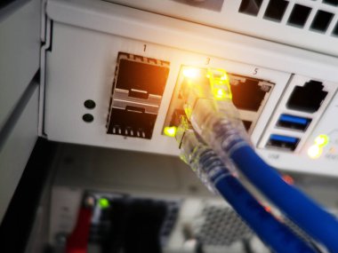 Veri merkezindeki bilgisayar ağı kablosu  