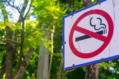Bereketli yeşil bir ortamda gösterilen sigara içilmeyen tabela, sigarasız bir ortamın korunmasının önemini vurguluyor. Sağlık kampanyaları için ideal.