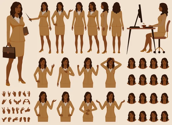 Передній Бічний Задній Погляд Анімованих Персонажів Бізнес Чорний Африканський Жіночий — стоковий вектор