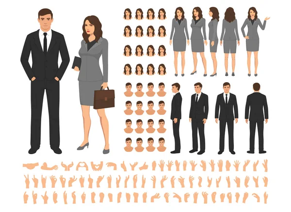 Cartoon Business People Constructor Poses Facial Expressions Gestures Business Characters — Vetor de Stock