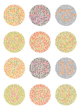 Ishihara Test daltonism,color blindness disease perception test vector illustartion clipart