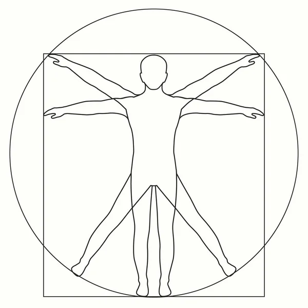 Konsep Vinci Vetruvian Man Ikon Vektor Tubuh Manusia - Stok Vektor