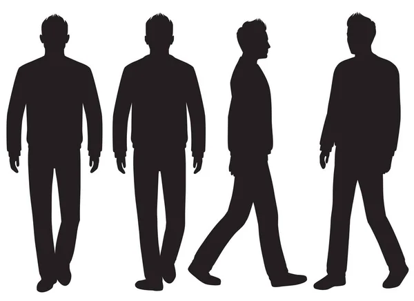 Fashion Silhouette Man Isolated Walking Front Back Side View Vector — Stock Vector