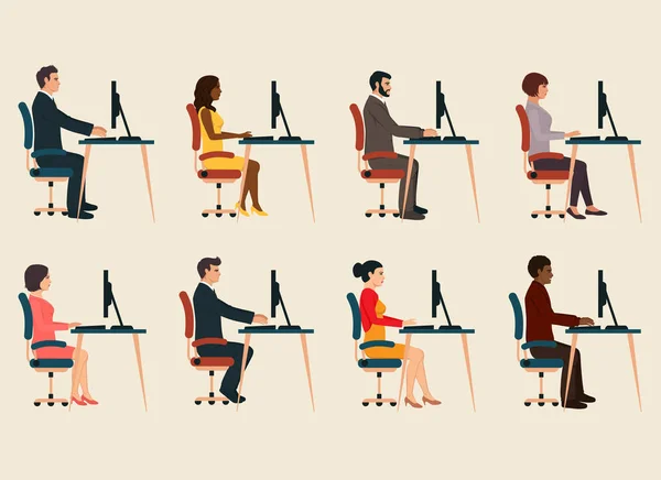 Grupo Gente Trabajadora Diversa Vector Illustrated Set Empleado Oficina Mujer — Vector de stock