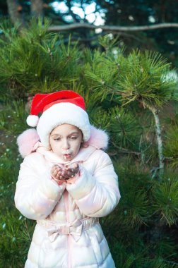  Kış parkındaki kız, Noel Baba şapkasıyla gülümseyen kız.