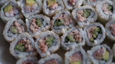 close up of a background with japanese rolls