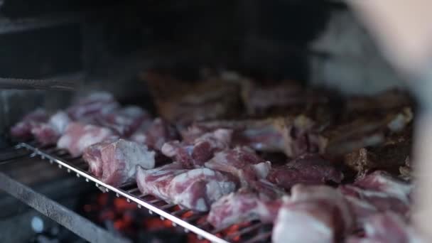 Приготовление Барбекю Мяса — стоковое видео