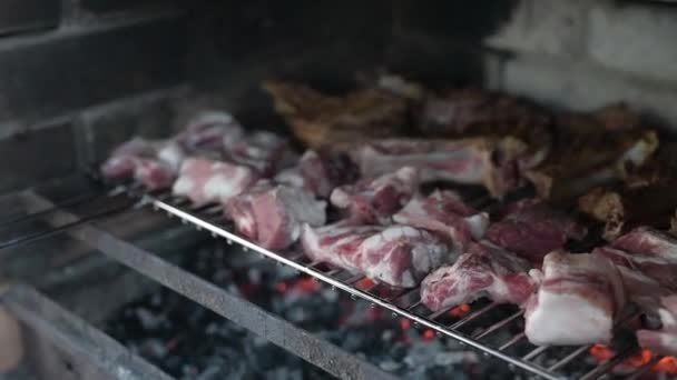 Cocina Barbacoa Carne — Vídeos de Stock