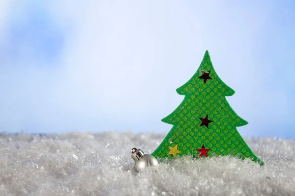 Karácsonyi Háttér Karácsonyfa Hóban Díszek Évre Másolás Helye — Stock Fotó