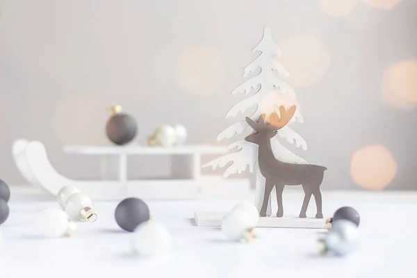 Frohe Weihnachten Weihnachtlicher Hintergrund Frohe Weihnachten Hirsch Bokeh Kopierraum — Stockfoto