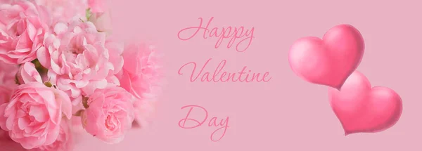 Fijne Valentijnsdag Valentijn Spandoek Valentijn Valentijn Achtergrond Roze Roos Banner — Stockfoto