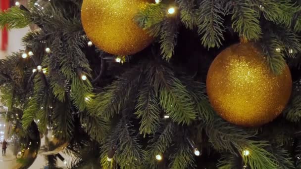 Gouden Ballen Kerstboom Kerstboom — Stockvideo