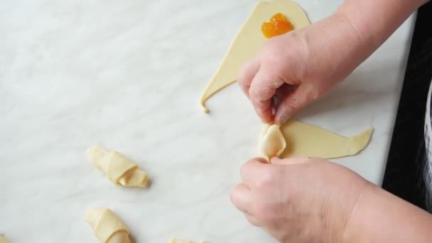 Bakery Products Chef Twists Pastry Jam — Stock Video