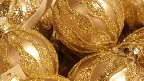 Gouden Kerstballen Kerstboom Kerstversiering — Stockvideo