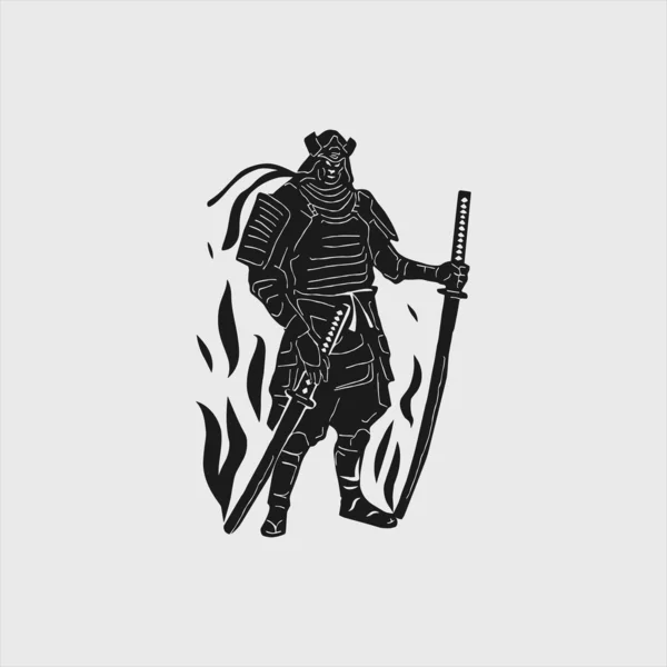 Samurai Ninja Carrying Two Swords — Stockvektor