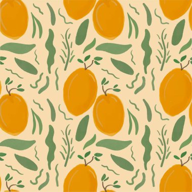 Orang Fruits Doodle Pattern Design Vector