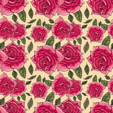 Red Rose Flowers pattern repeat vector background design