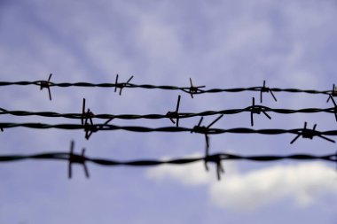 Four rows of barbed wire on a sky background