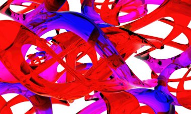 3d illustration of concatenated glass swirls - (red and blue shades) clipart