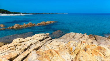 Cala Libretto - Orosei - Nuoro - Sardinia - İtalya - Pembe Granitin Rocky kıyıları kristal berrak sulara açılıyor