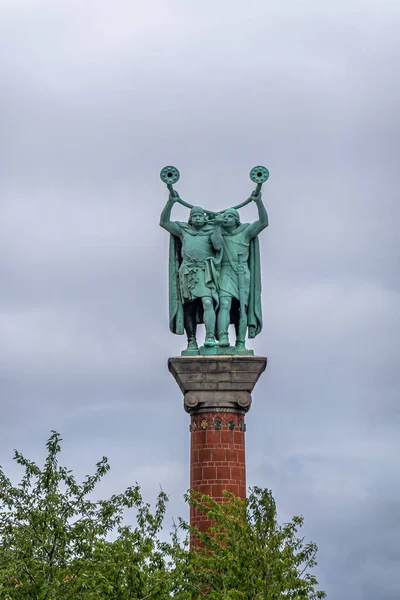Köpenhamn Danmark Juli 2022 Närbild Grön Brons Lur Blowers Staty — Stockfoto