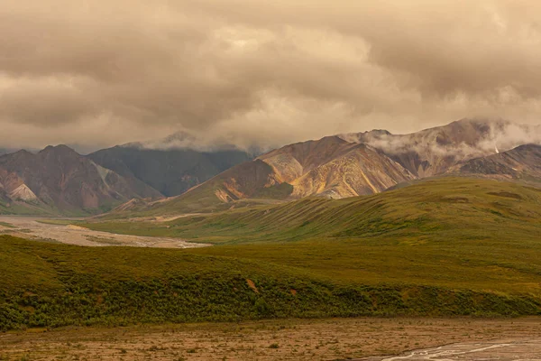 Denali Park Alaska Usa Juli 2011 Tjockt Brunt Molnlandskap Mörknar — Stockfoto