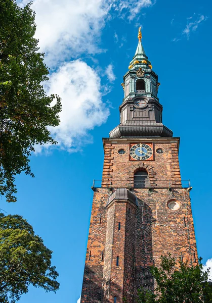 Copenhague Dinamarca Setembro 2010 Sankt Petri Kirke Igreja Torre Tijolos — Fotografia de Stock