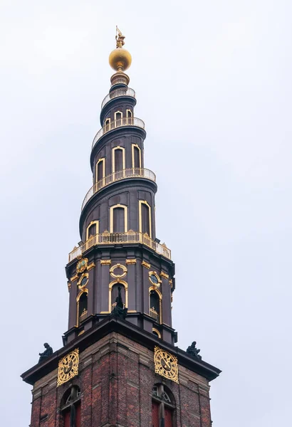 Copenhague Dinamarca Setembro 2010 Igreja Vor Frelsers Torre Fechar Contra — Fotografia de Stock