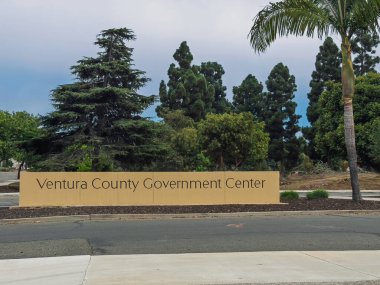 Ventura, California, USA - September 20, 2025: Ventura County Government Center name sign on wall along S. Victoria Ave