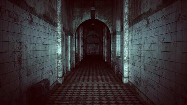 Derelict Asylum Halloween Dark Film Grain Analogico Estetico Gothic Building — Foto Stock