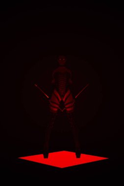 Red Demon Devil Woman Spiker Vampire Biker in Bondage Sci Fi Halloween 3d illustration render clipart