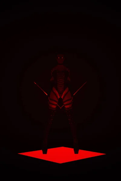 赤い悪魔悪魔女スピーカー吸血鬼バイカーでボンデージSfハロウィン3Dイラストレンダリング — ストック写真