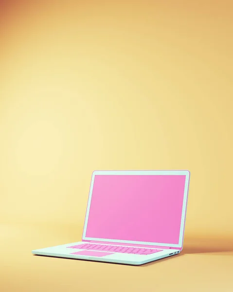 Computadora Portátil Portátil Internet Comunicación Seguridad Rosa Azul Amarillo Beige —  Fotos de Stock