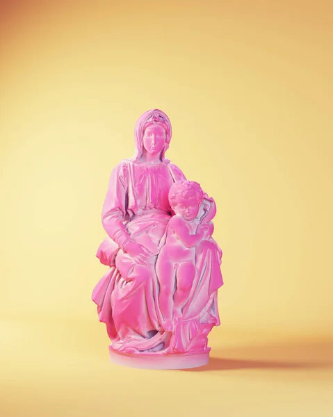 粉红蓝玛丽一个儿童耶稣圣母玛利亚布鲁日耶稣的圣艺雕塑3D插图渲染 — 图库照片