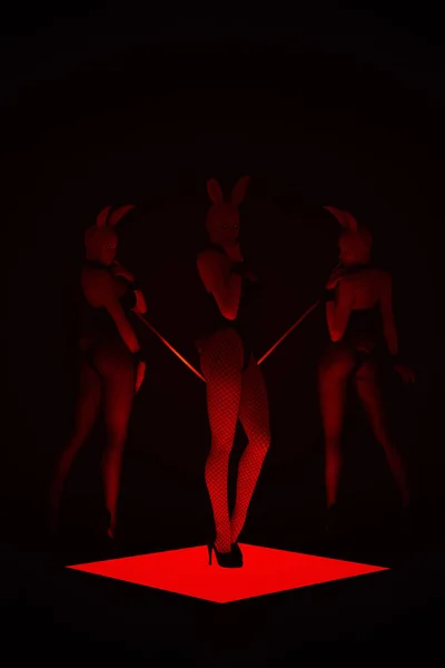 Vampire Japanese Bunny Girls Seductive Witchcraft Red Devil Disco Stylish — Stock Photo, Image