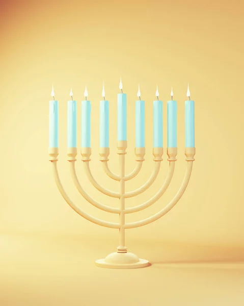 Hanukkah Menorah Festival Lights Nove Candele Blu Fiamma Bianca Casa — Foto Stock