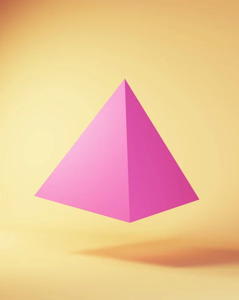 ピンクピラミッド多面体形状構造頂点点幾何学シンプルな三角形空中3Dイラストレンダリング — ストック写真